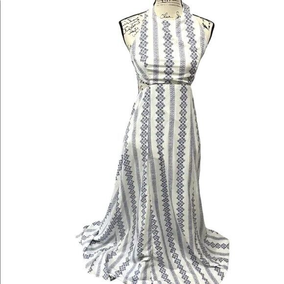 Hommage LA Dress Womens Medium Bohemian Blue Halter Maxi Ladies Cut Out Backless - Picture 13 of 15